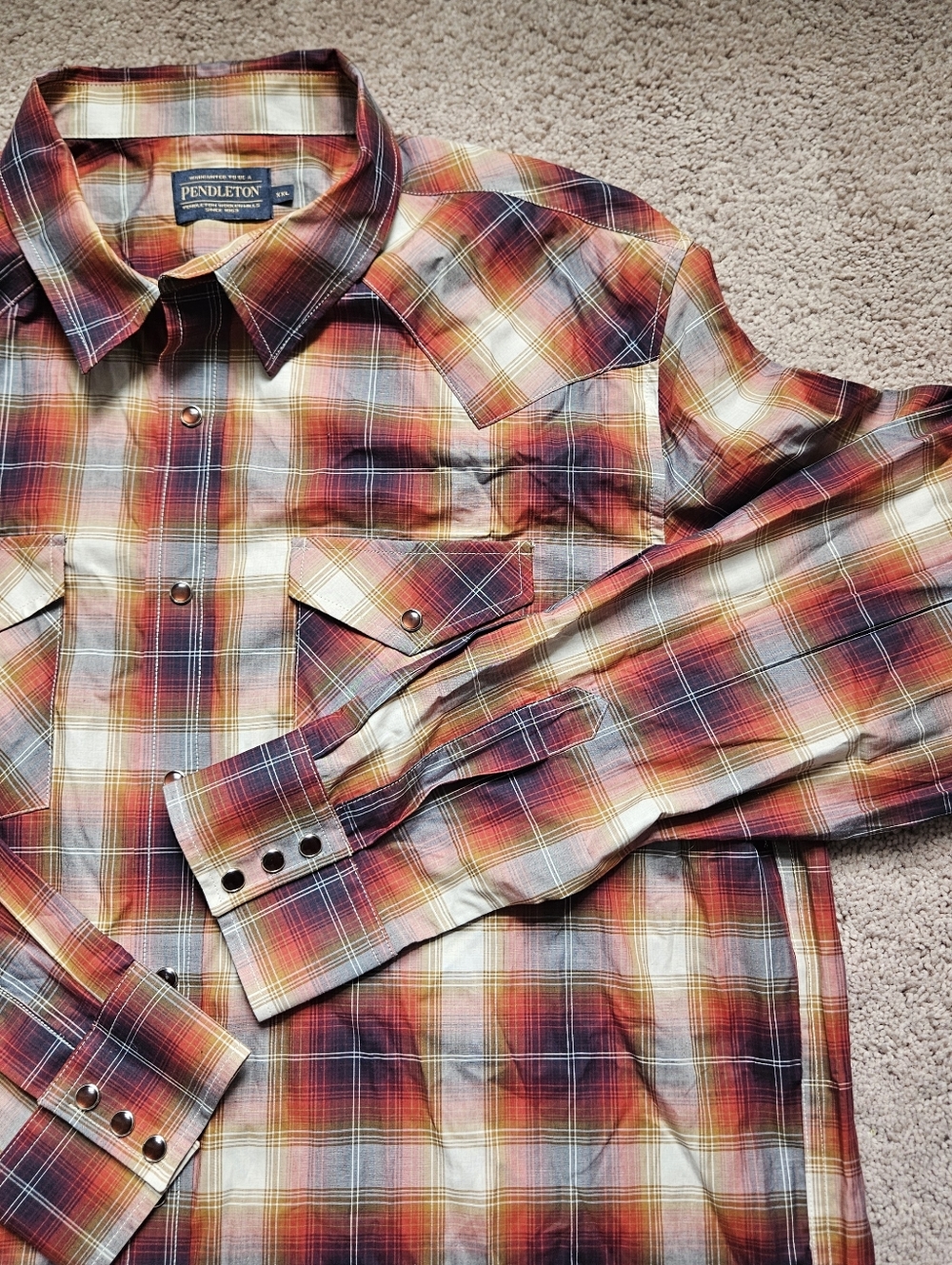 Pendleton Bishop XXL Plaid Long Sleeve Western Shirt Rust Copper Pearl Snaps